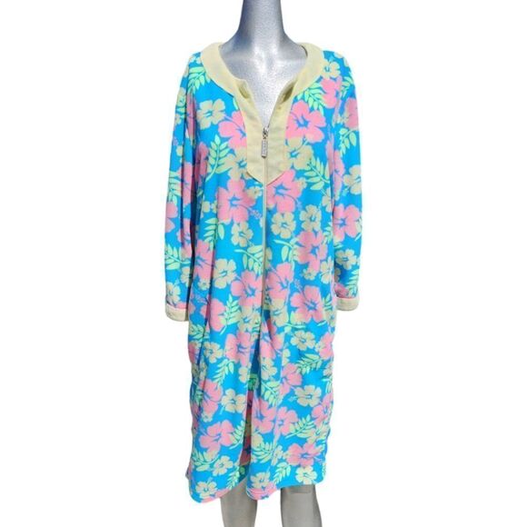 Vintage Jasmine Rose Tropical Floral Hawaiian Loungewear Pyjama Robe - Picture 4 of 10